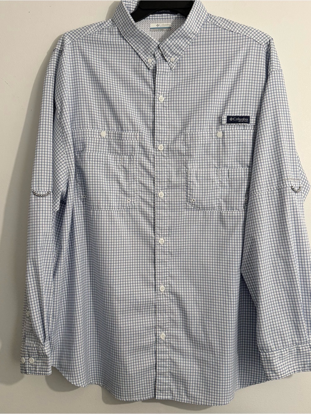 Columbia PFG Super Tamiami XXL Blue White Omni Shade Fishing Shirt